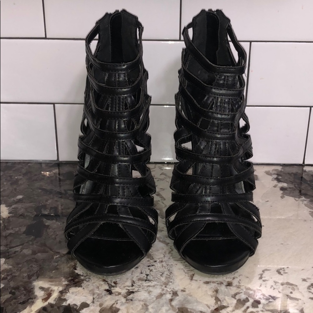 Open toe black sexy high stilettos